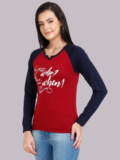 Fleximaa Women's Cotton Printed Raglan Full Sleeve T-Shirt - fleximaa-so