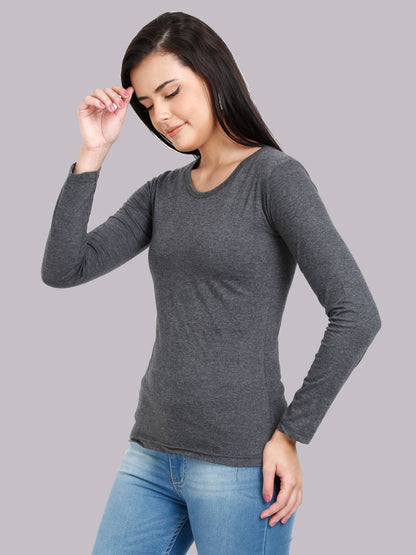 Fleximaa Women's Cotton Plain Round Neck Full Sleeve T-Shirt - fleximaa-so