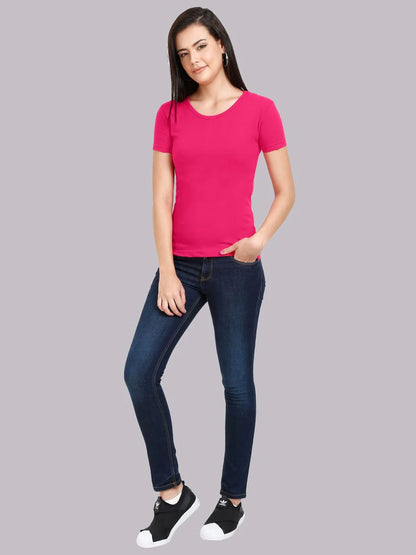 Fleximaa Women's Cotton Plain Round Neck Half Sleeve T-Shirt-2 - fleximaa-so