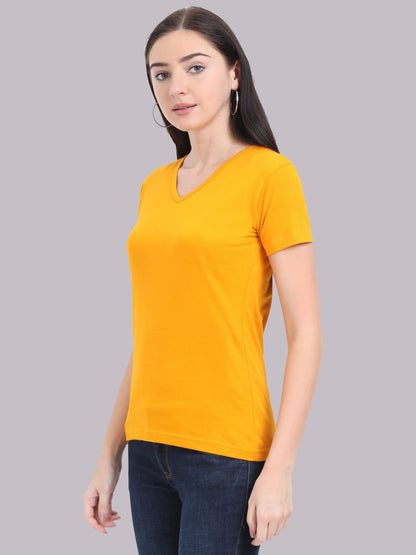 Fleximaa Women's Cotton Plain V Neck Half Sleeve T-Shirt - fleximaa-so