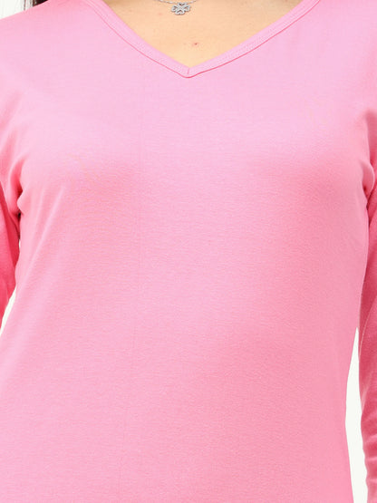 Fleximaa Women's Cotton Plain V Neck Full Sleeve T-Shirt - fleximaa-so