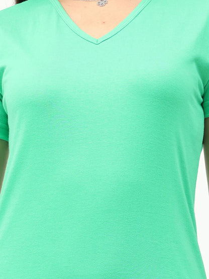 Fleximaa Women's Cotton Plain V Neck Half Sleeve T-Shirt-2 - fleximaa-so