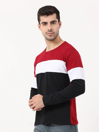 Fleximaa Men's Cotton Round Neck Color Block Full Sleeve T-Shirt - fleximaa-so