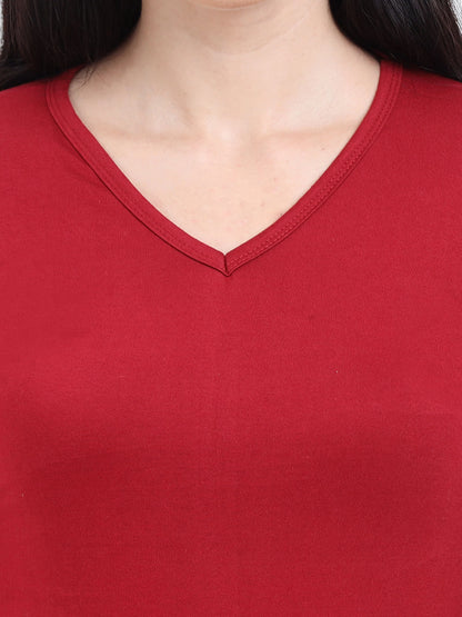 Fleximaa Women's Cotton Plain V Neck Full Sleeve T-Shirt - fleximaa-so