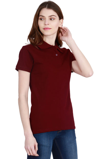 Fleximaa Women's Cotton Plain Polo Neck T-Shirt - fleximaa-so