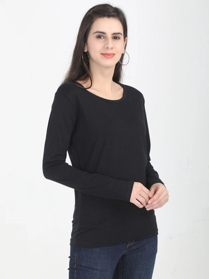 Fleximaa Women's Cotton Plain Round Neck Full Sleeve T-Shirt - fleximaa-so