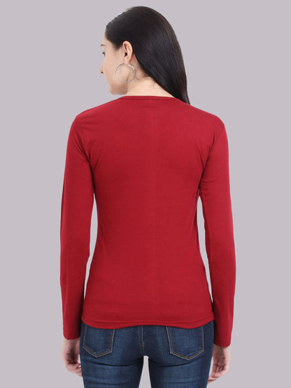 Fleximaa Women's Cotton Plain V Neck Full Sleeve T-Shirt - fleximaa-so