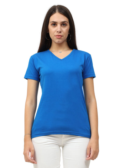 Fleximaa Women's Cotton Plain V Neck Half Sleeve T-Shirt-2 - fleximaa-so