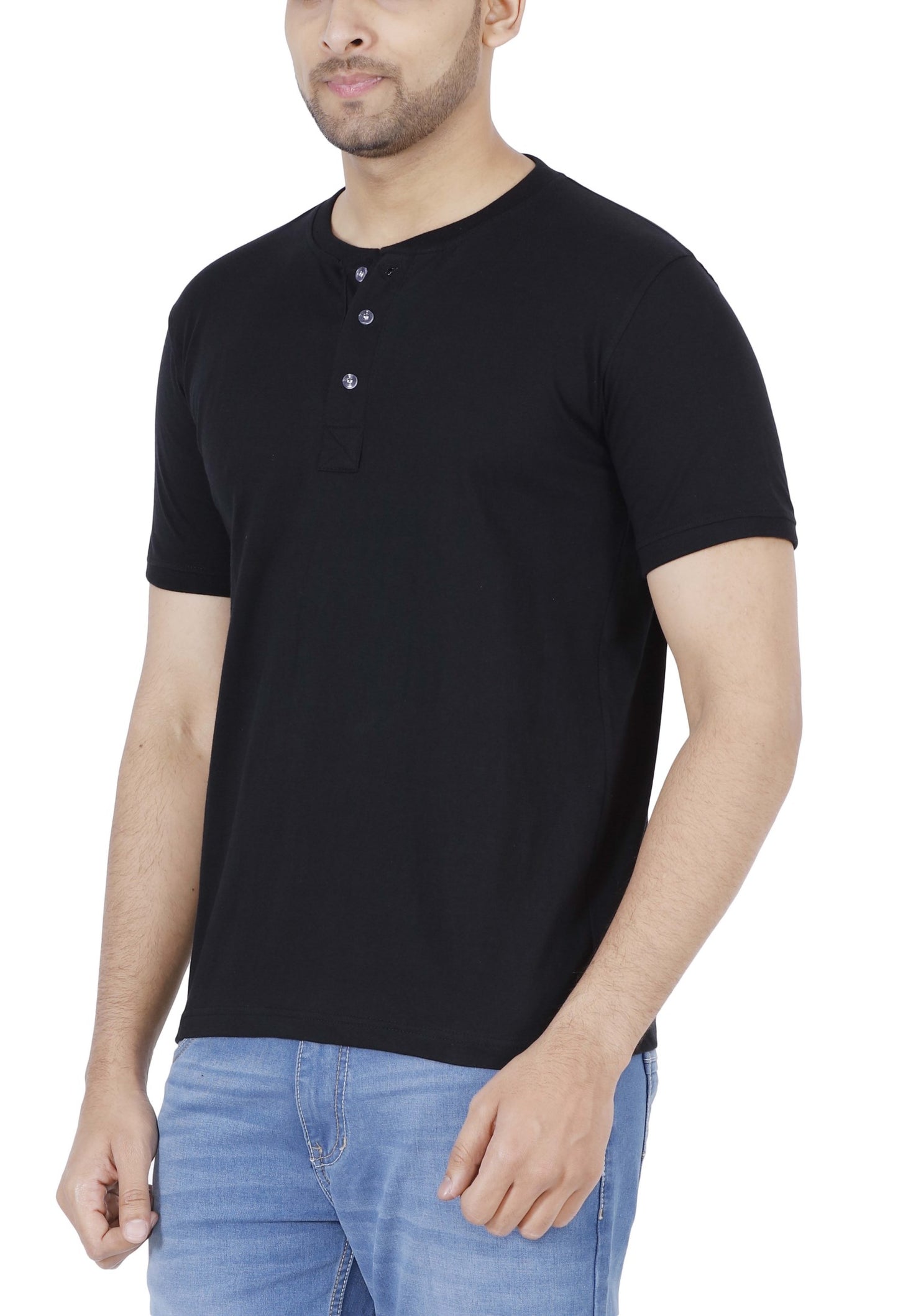 Men's Cotton Plain Henley Neck T-Shirt
