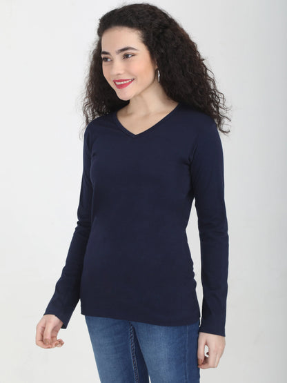 Fleximaa Women's Cotton Plain V Neck Full Sleeve T-Shirt - fleximaa-so