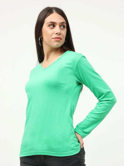 Fleximaa Women's Cotton Plain V Neck Full Sleeve T-Shirt-2 - fleximaa-so