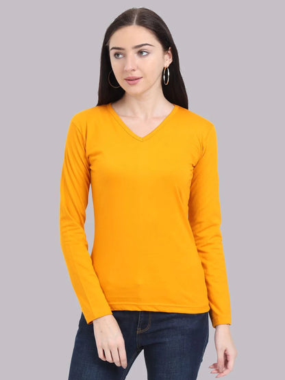 Fleximaa Women's Cotton Plain V Neck Full Sleeve T-Shirt (Pack of 2) - Fleximaa