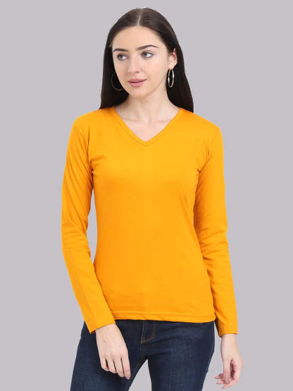 Fleximaa Women's Cotton Plain V Neck Full Sleeve T-Shirt (Pack of 2) - Fleximaa