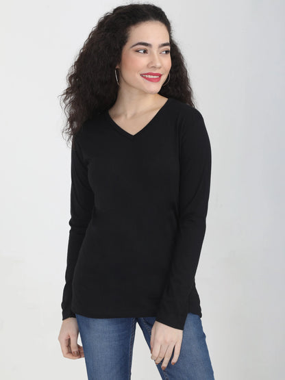 Fleximaa Women's Cotton Plain V Neck Full Sleeve T-Shirt (Pack of 3) - Fleximaa