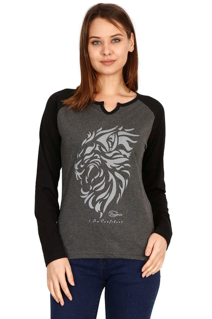 Fleximaa Women's Cotton Printed Raglan Full Sleeve T-Shirt - fleximaa-so