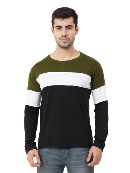 Fleximaa Men's Cotton Round Neck Color Block Full Sleeve T-Shirt - fleximaa-so