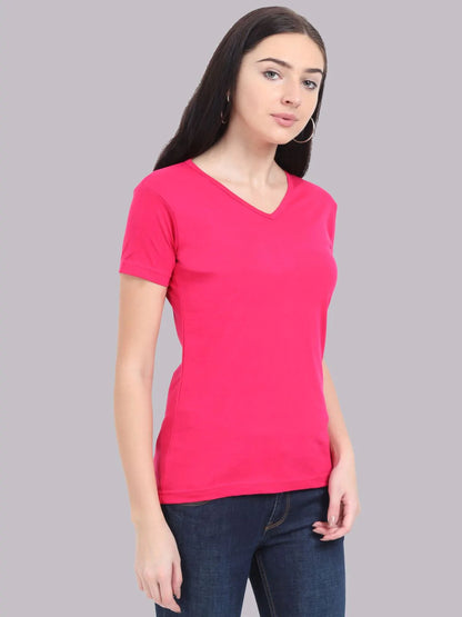 Fleximaa Women's Cotton Plain V Neck Half Sleeve T-Shirt-2 - fleximaa-so