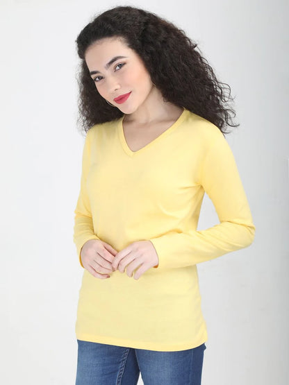 Fleximaa Women's Cotton Plain V Neck Full Sleeve T-Shirt-2 - fleximaa-so