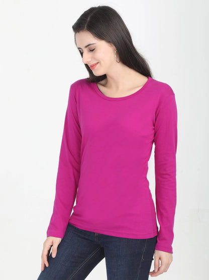 Fleximaa Women's Cotton Plain Round Neck Full Sleeve T-Shirt - fleximaa-so