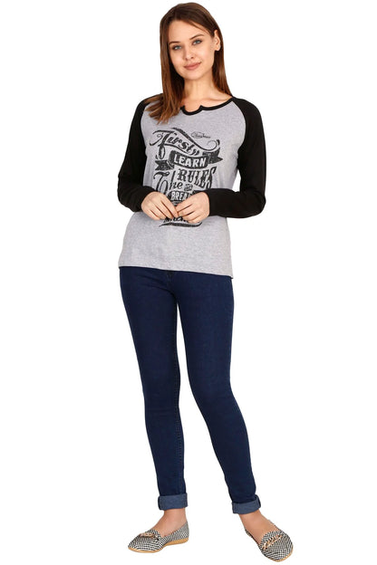 Fleximaa Women's Cotton Printed Raglan Full Sleeve T-Shirt - fleximaa-so