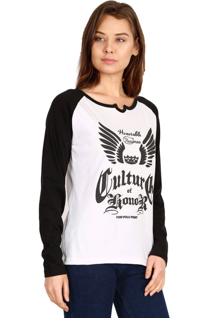 Fleximaa Women's Cotton Printed Raglan Full Sleeve T-Shirt - fleximaa-so
