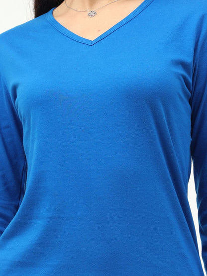 Fleximaa Women's Cotton Plain V Neck Full Sleeve T-Shirt-2 - fleximaa-so