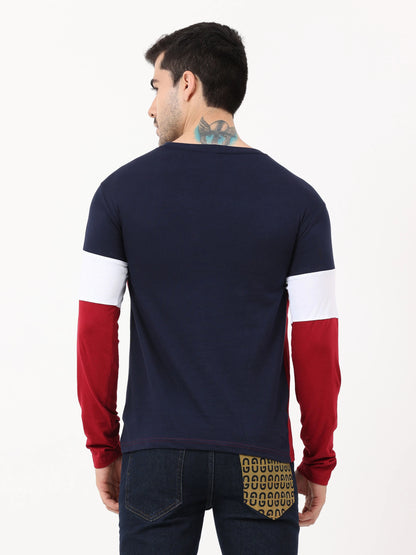 Fleximaa Men's Cotton Round Neck Color Block Full Sleeve T-Shirt - fleximaa-so
