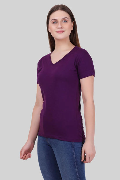 Fleximaa Women's Cotton Plain V Neck Half Sleeve T-Shirt-2 - fleximaa-so
