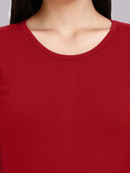 Fleximaa Women's Cotton Plain Round Neck Full Sleeve T-Shirt - fleximaa-so