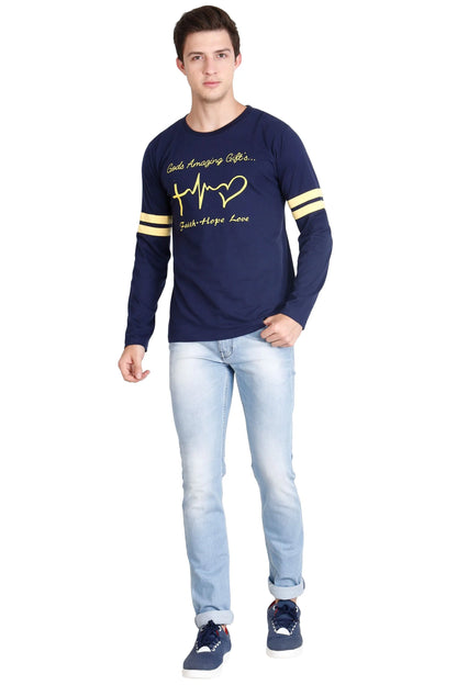 Men's Cotton Printed Round Neck Full Sleeve T-Shirt
