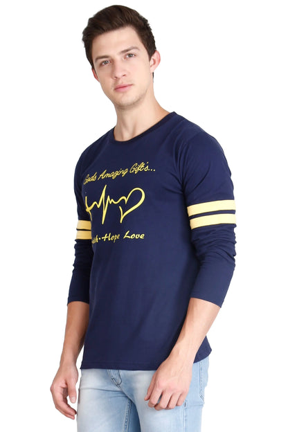 Men's Cotton Printed Round Neck Full Sleeve T-Shirt