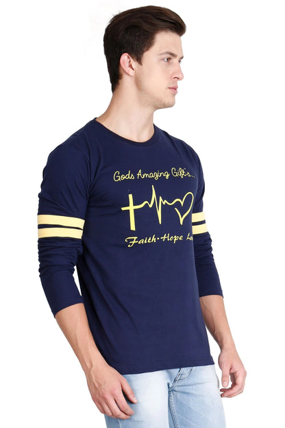 Men's Cotton Printed Round Neck Full Sleeve T-Shirt