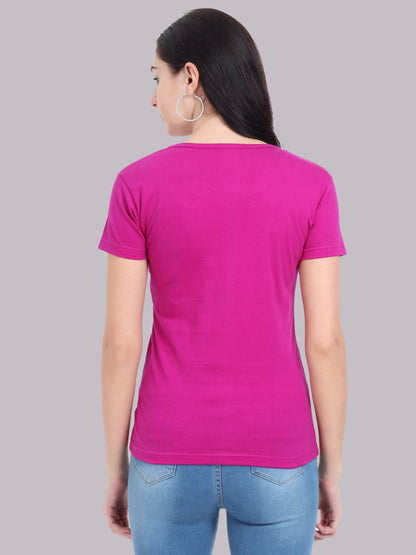 Fleximaa Women's Cotton Plain V Neck Half Sleeve T-Shirt - fleximaa-so