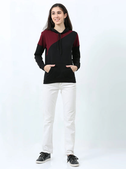 Fleximaa Womens Cotton Color Block Greyblack Sweatshirt Hoodies 3XL Size - fleximaa-so