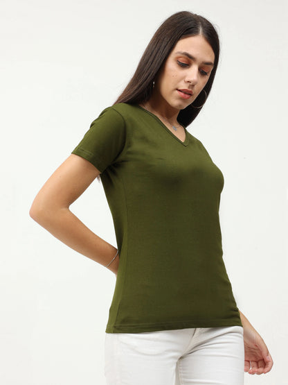 Fleximaa Women's Cotton Plain V Neck Half Sleeve T-Shirt - fleximaa-so
