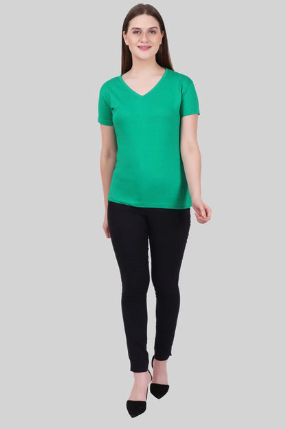 Fleximaa Women's Cotton Plain V Neck Half Sleeve T-Shirt - fleximaa-so