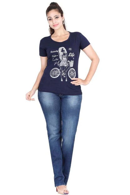 Women's Cotton Round Neck Printed Half Sleeve T-Shirt