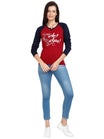 Women's Cotton Printed Raglan Full Sleeve Maroonnavy Color T-Shirt