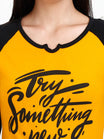Women's Cotton Printed Raglan Full Sleeve Mustardblack Color T-Shirt