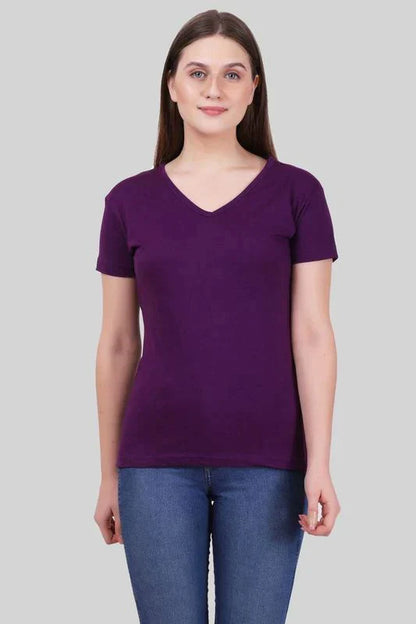 Women's Cotton Plain V Neck Half Sleeve T-Shirt - (Pack of 2)