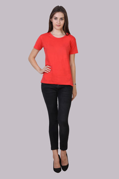 Fleximaa Women's Cotton Plain Round Neck Half Sleeve T-Shirt - fleximaa-so