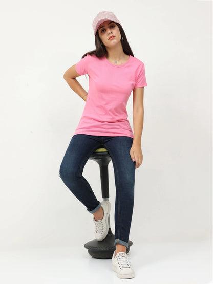 Fleximaa Women's Cotton Plain Round Neck Half Sleeve T-Shirt - fleximaa-so