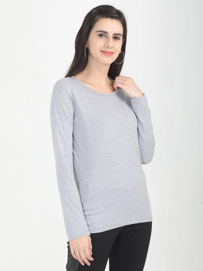Fleximaa Women's Cotton Plain Round Neck Full Sleeve T-Shirt - fleximaa-so