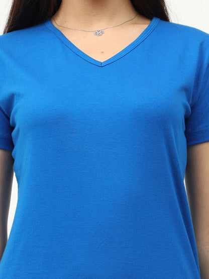 Fleximaa Women's Cotton Plain V Neck Half Sleeve T-Shirt-2 - fleximaa-so