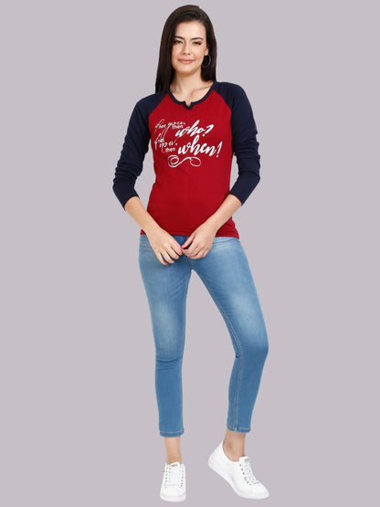 Fleximaa Women's Cotton Printed Raglan Full Sleeve T-Shirt - fleximaa-so