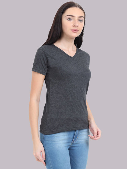 Fleximaa Women's Cotton Plain V Neck Half Sleeve T-Shirt - fleximaa-so