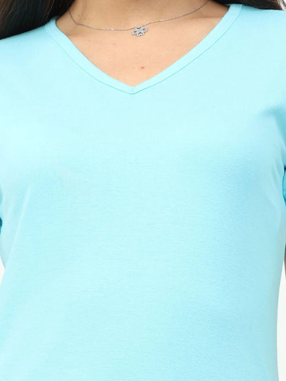Fleximaa Women's Cotton Plain V Neck Half Sleeve T-Shirt-2 - fleximaa-so
