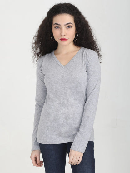 Fleximaa Women's Cotton Plain V Neck Full Sleeve T-Shirt (Pack of 3) - Fleximaa