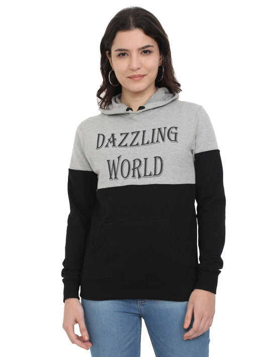 Women's Cotton Printed Greyblack Color Sweatshirt/Hoodies