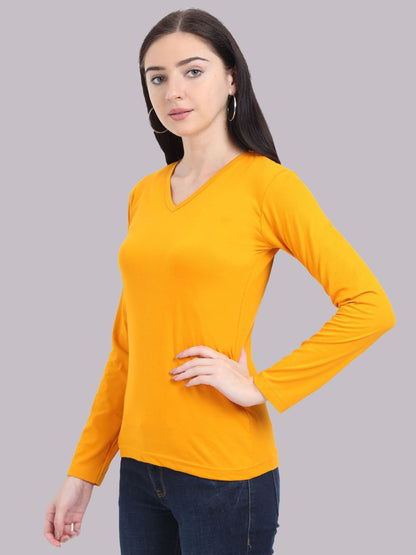 Fleximaa Women's Cotton Plain V Neck Full Sleeve T-Shirt - fleximaa-so